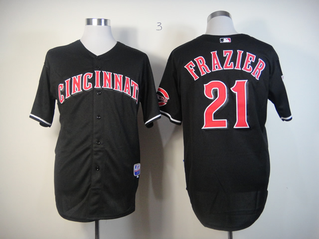 Men MLB Cincinnati Reds #21 Frazier black Fashion jerseys